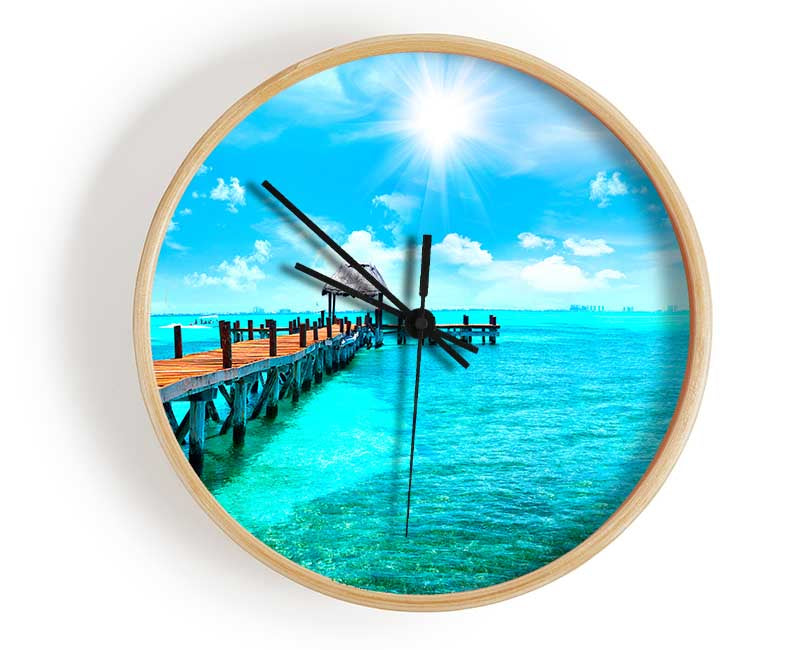 Blue rays on the pier Clock - Wallart-Direct UK