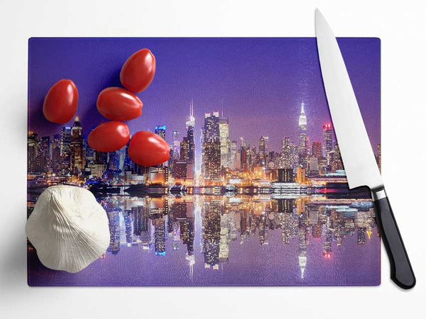 Hong kong purples and blues reflection Glass Chopping Board