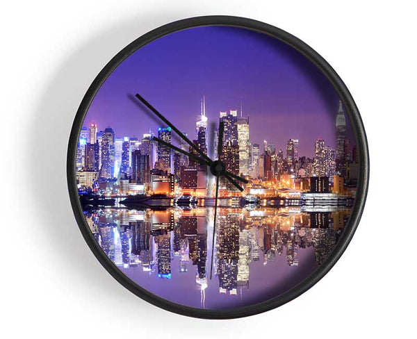 Hong kong purples and blues reflection Clock - Wallart-Direct UK