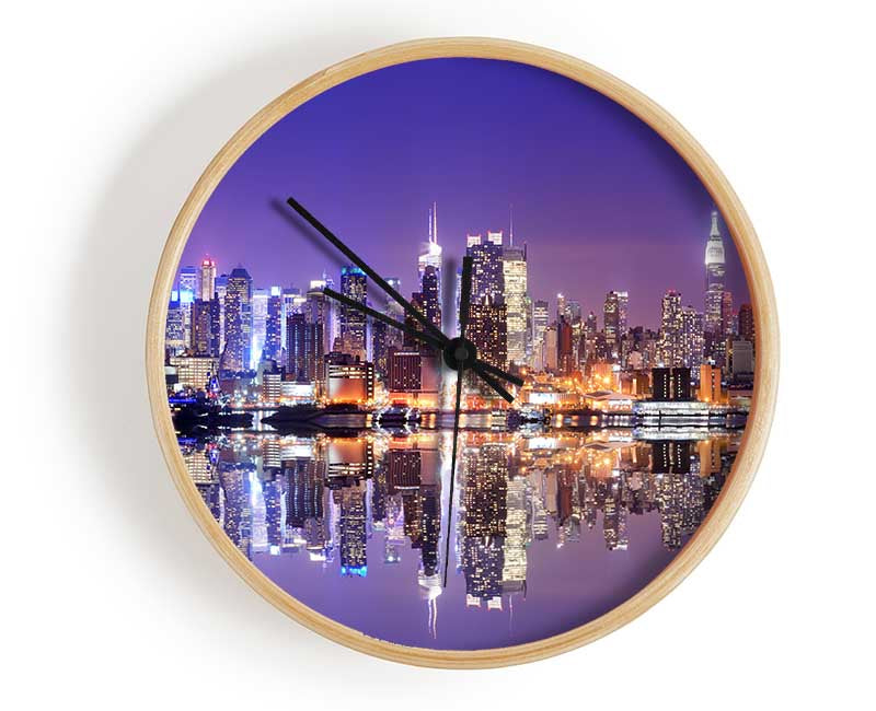 Hong kong purples and blues reflection Clock - Wallart-Direct UK