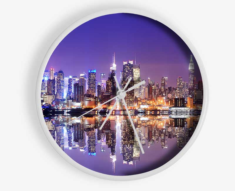 Hong kong purples and blues reflection Clock - Wallart-Direct UK