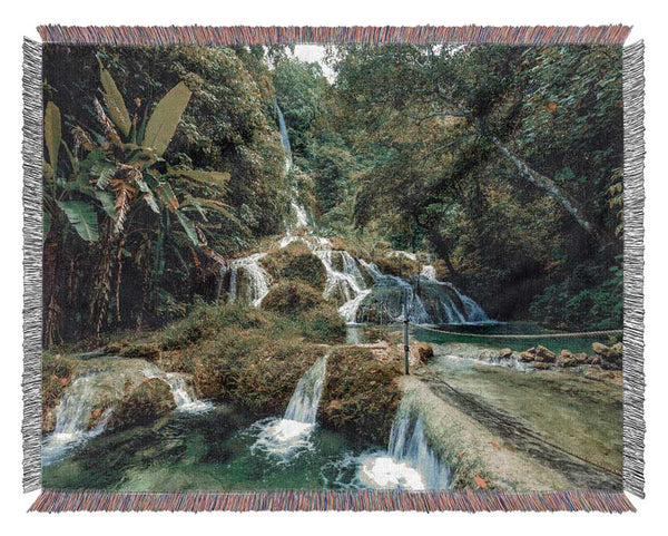 Green paradise mountain jungle Woven Blanket