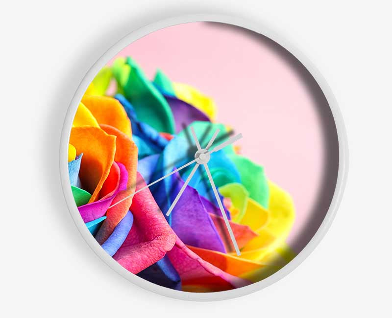 Rainbow closeup rose Clock - Wallart-Direct UK