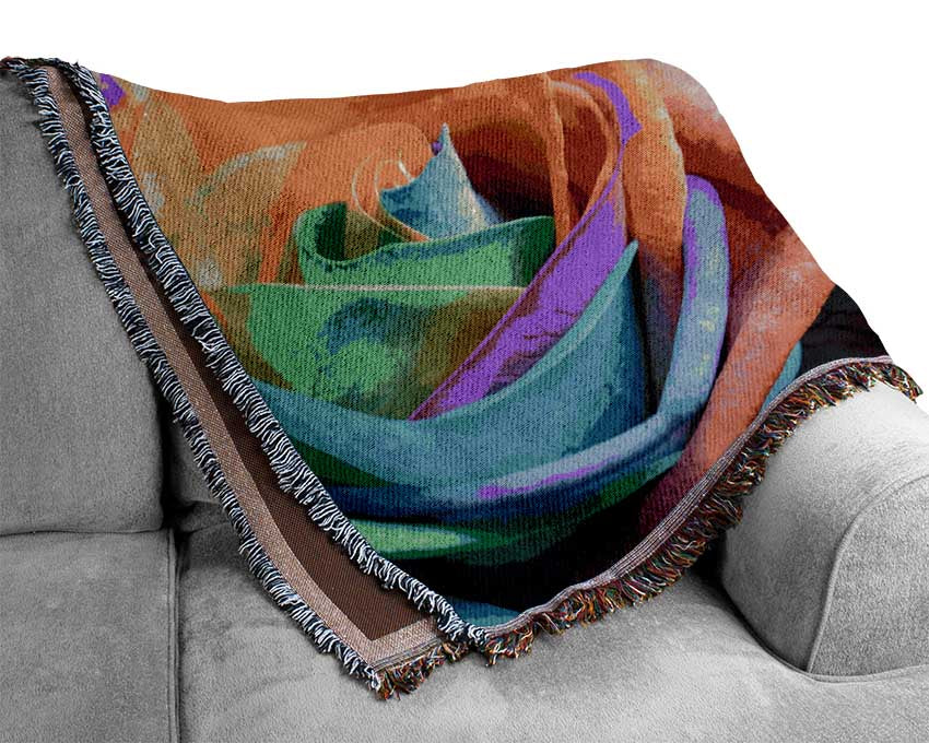 Rainbow closeup rose Woven Blanket