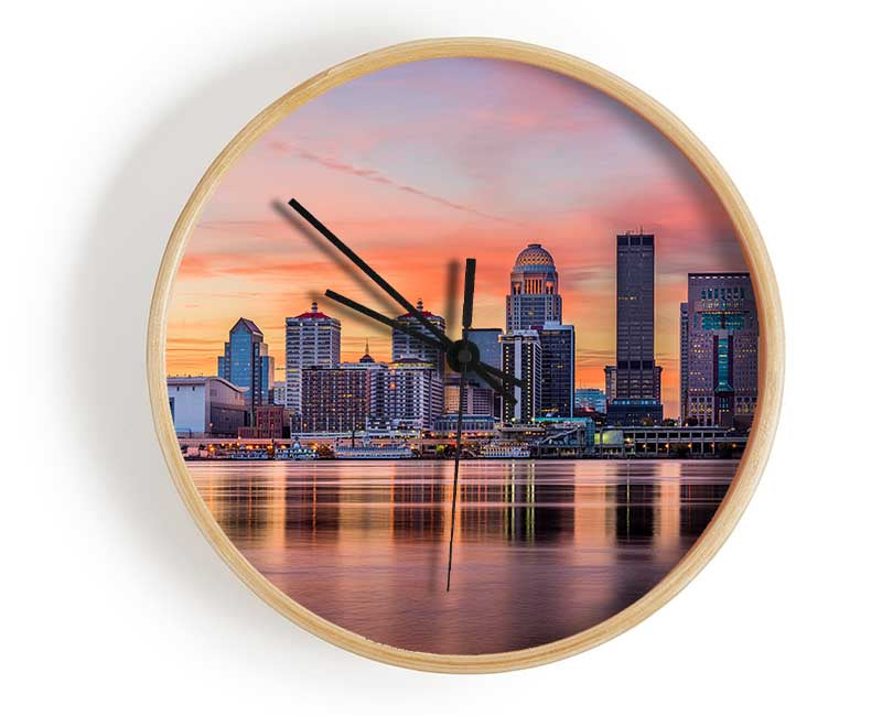 Orange sunset in the city shoreline Clock - Wallart-Direct UK