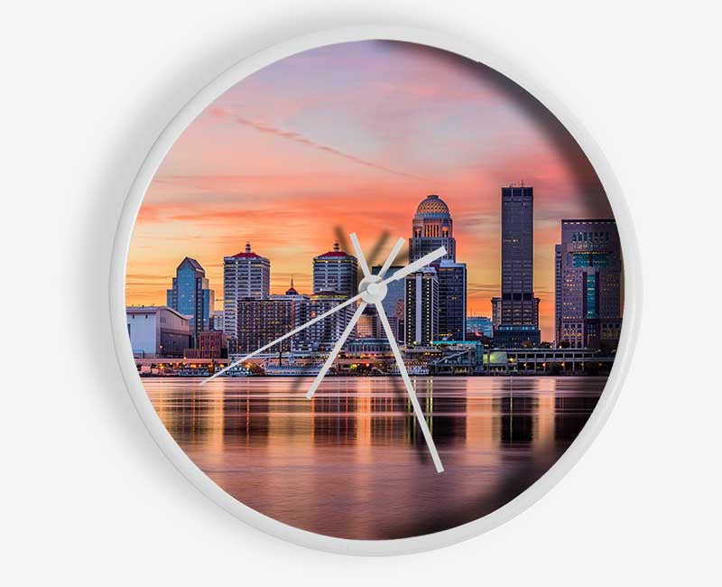 Orange sunset in the city shoreline Clock - Wallart-Direct UK