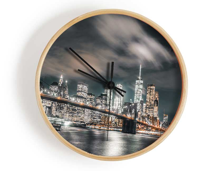 Light on the bridge in New York Clock - Wallart-Direct UK