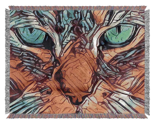 Cat eyes close in view Woven Blanket