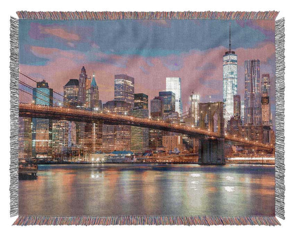 Light on a NYC bridge Woven Blanket