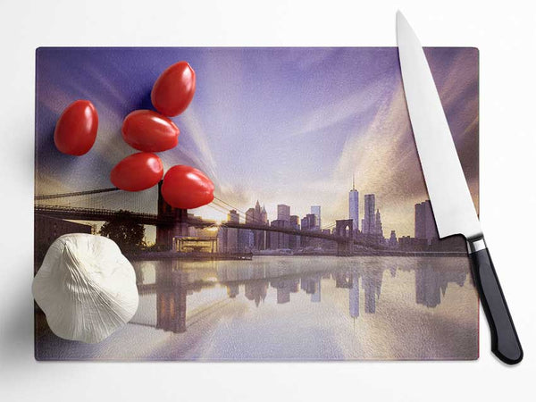 Dreamy NYC view bridge Glass Chopping Board