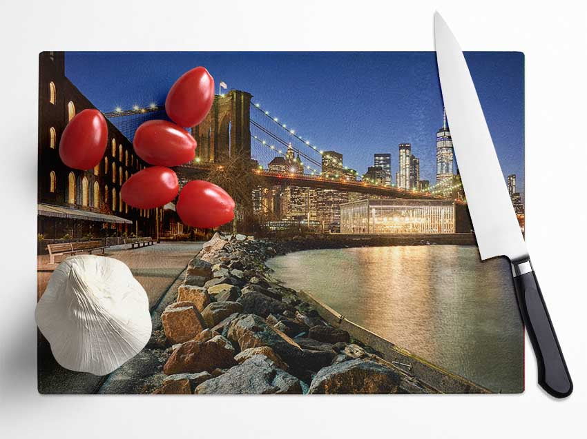 Close and personal NYC Bridge Glass Chopping Board