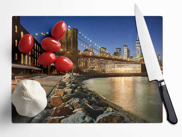 Close and personal NYC Bridge Glass Chopping Board