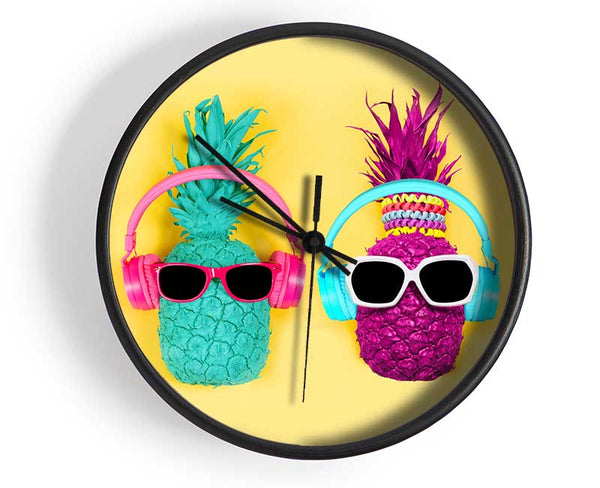 Pineapple Colours and headphones Clock - Wallart-Direct UK