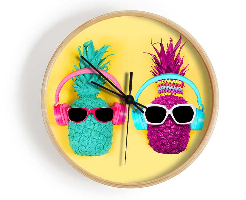 Pineapple Colours and headphones Clock - Wallart-Direct UK