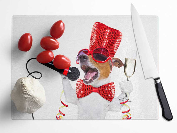 Jack russell kareoke Glass Chopping Board