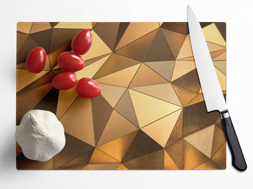 Gold Geometric Triangles shining Glass Chopping Board