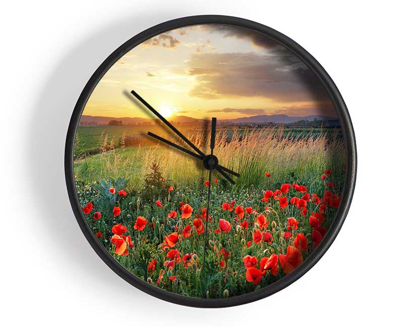 Red poppies in the green countryside Clock - Wallart-Direct UK