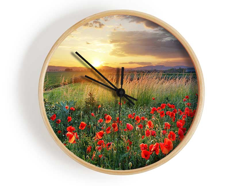 Red poppies in the green countryside Clock - Wallart-Direct UK