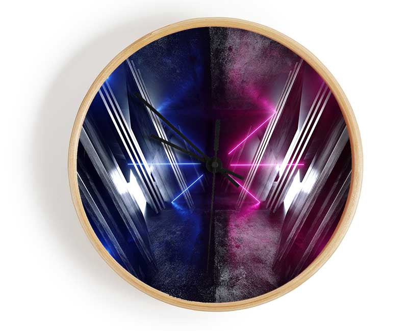 Jets of neon blue and pink Clock - Wallart-Direct UK