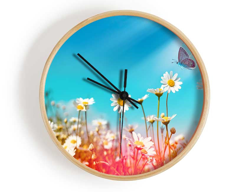 Butterfly landing on a daisy Clock - Wallart-Direct UK