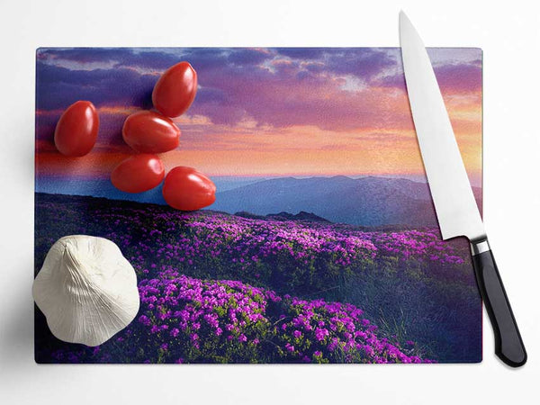 Purple Meadow mountains Glass Chopping Board