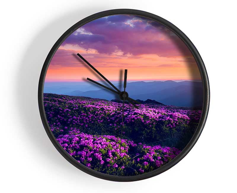 Purple Meadow mountains Clock - Wallart-Direct UK