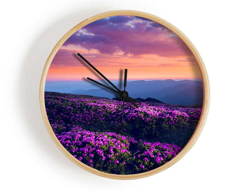 Purple Meadow mountains Clock - Wallart-Direct UK