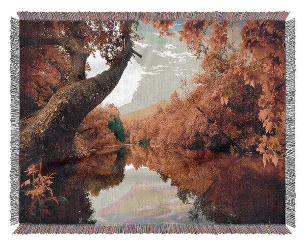 Perfect Autumn lake Woven Blanket