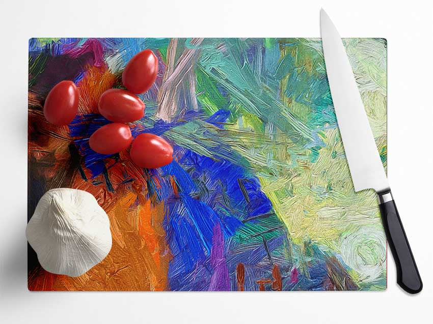 Mad Brush strokes of colour Glass Chopping Board