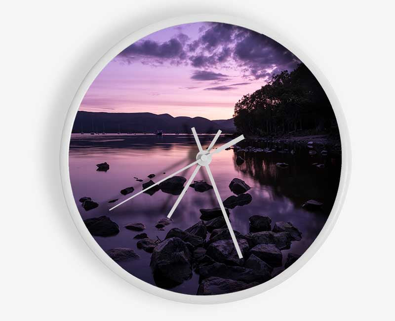 Purple night river Clock - Wallart-Direct UK