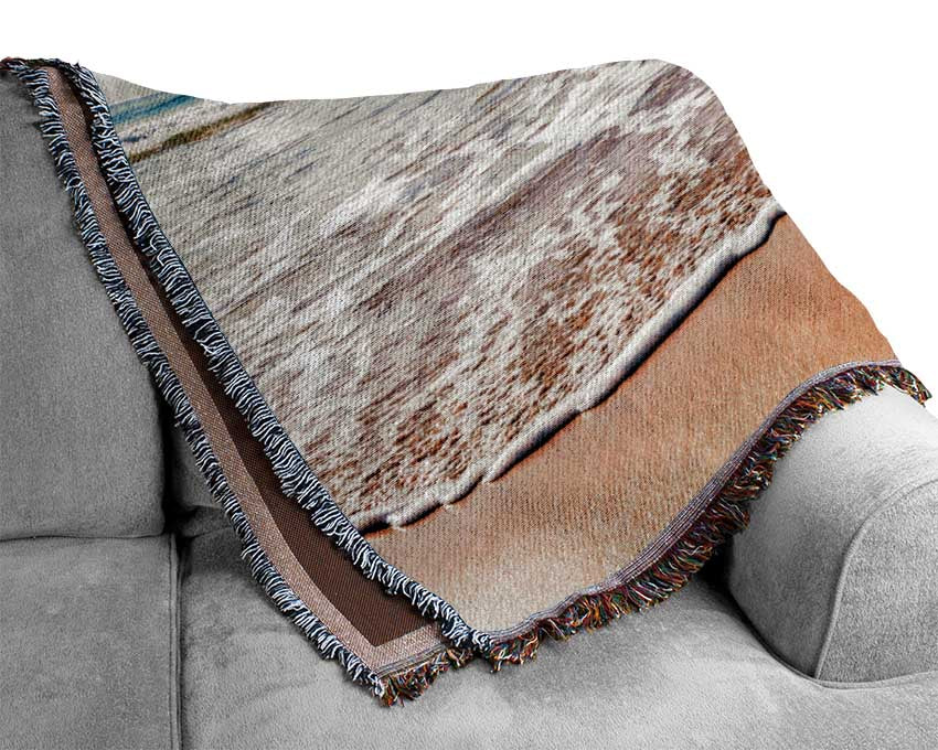 Beautiful sandy day at the beach Woven Blanket