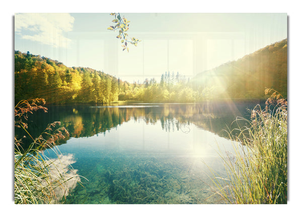 Sun shining on the calm river