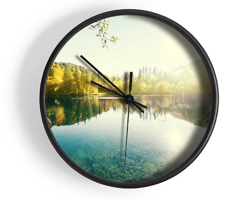 Sun shining on the calm river Clock - Wallart-Direct UK