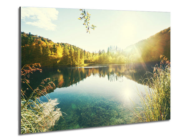 Sun shining on the calm river