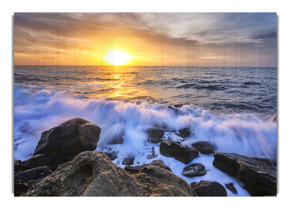 The waves crashing out at sea