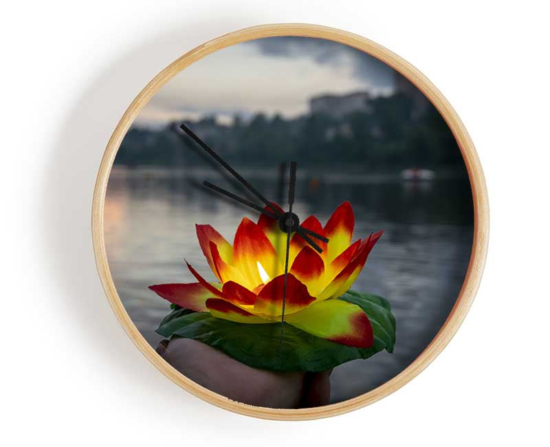 Flower candle in city view Clock - Wallart-Direct UK