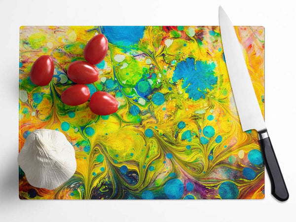 Peacock paint dabs Glass Chopping Board