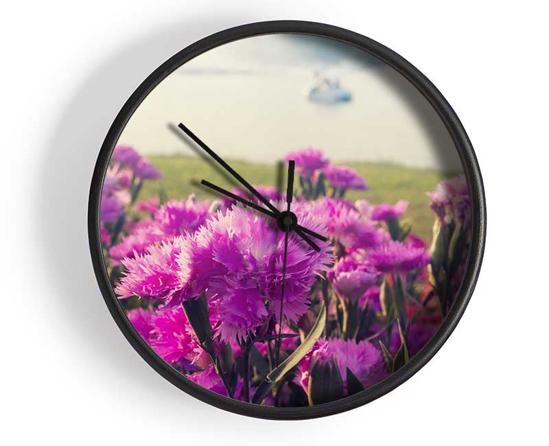 Pink flowers in the countryside Clock - Wallart-Direct UK