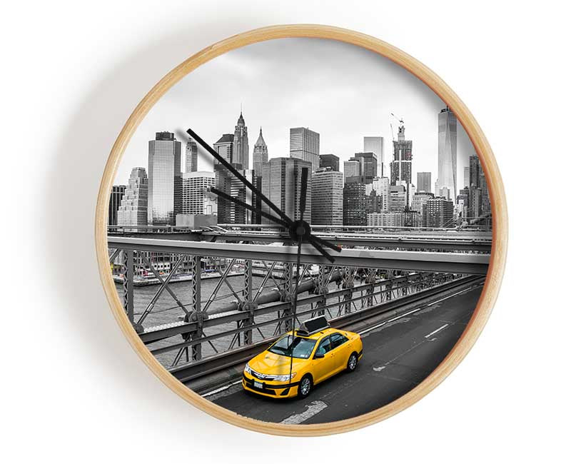 New York on the bridge yellow cab Clock - Wallart-Direct UK