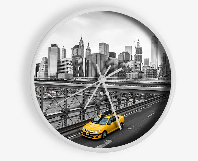 New York on the bridge yellow cab Clock - Wallart-Direct UK