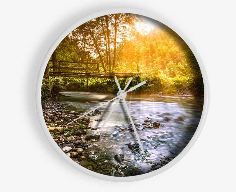 Handmade bridge in the woodlands Clock - Wallart-Direct UK