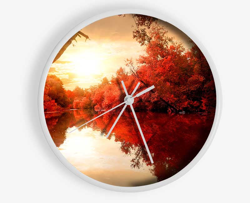 Stunning red forest reflections in the river Clock - Wallart-Direct UK