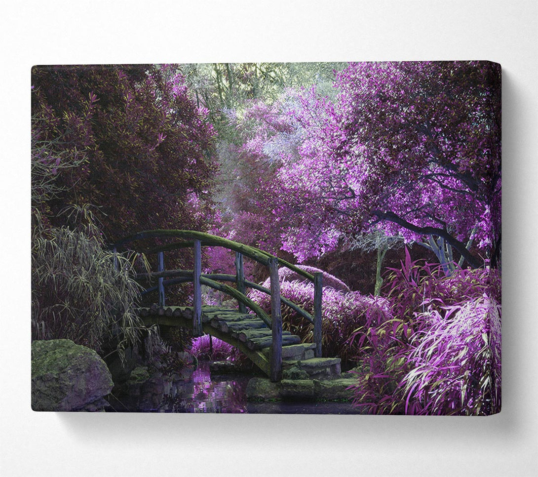 Picture of Little foot bridge in the lilac forest Canvas Print Wall Art