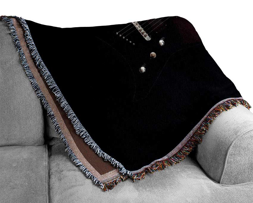 Rock and roll black guitar Woven Blanket