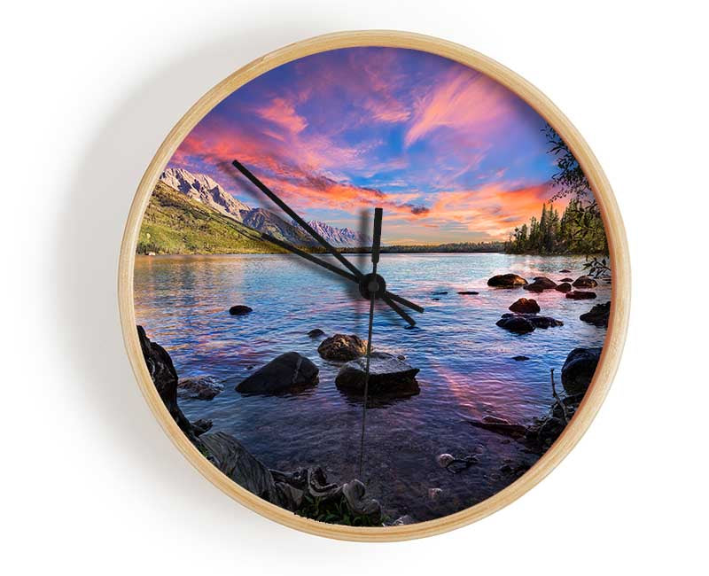 Purple sunset ocean view ripples Clock - Wallart-Direct UK