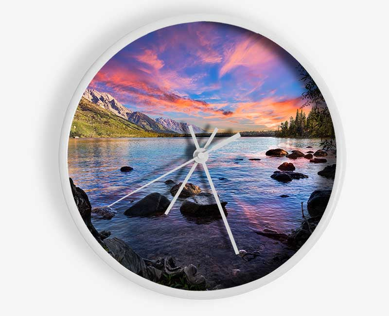 Purple sunset ocean view ripples Clock - Wallart-Direct UK