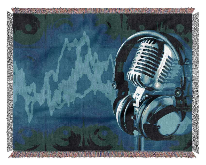 Old Microphone soundwaves Woven Blanket