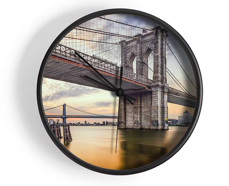 New york bridge orange river Clock - Wallart-Direct UK