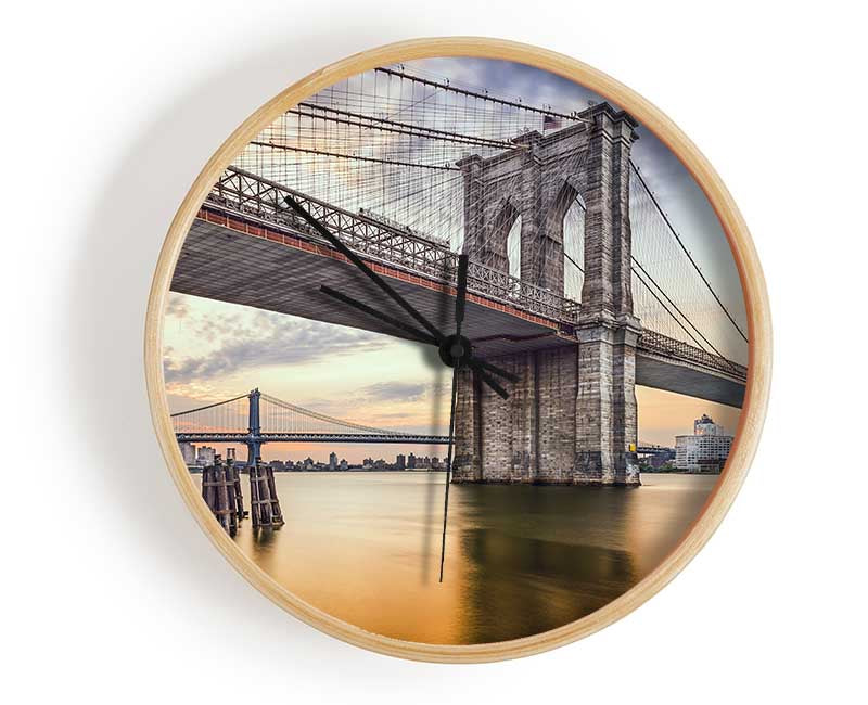 New york bridge orange river Clock - Wallart-Direct UK