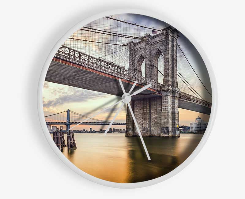 New york bridge orange river Clock - Wallart-Direct UK